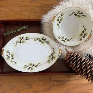 Narumi China Shasta Pine Oval Serving Platter and Serving Bowl